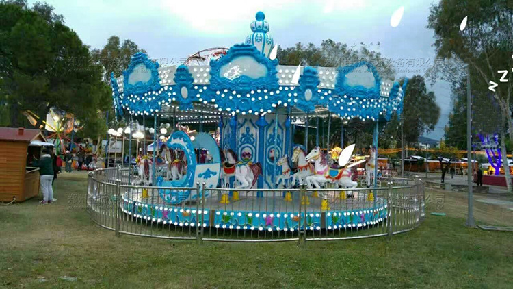 16座海洋转马定制中型儿童旋转木马仿上传动12人豪华转马游乐设备