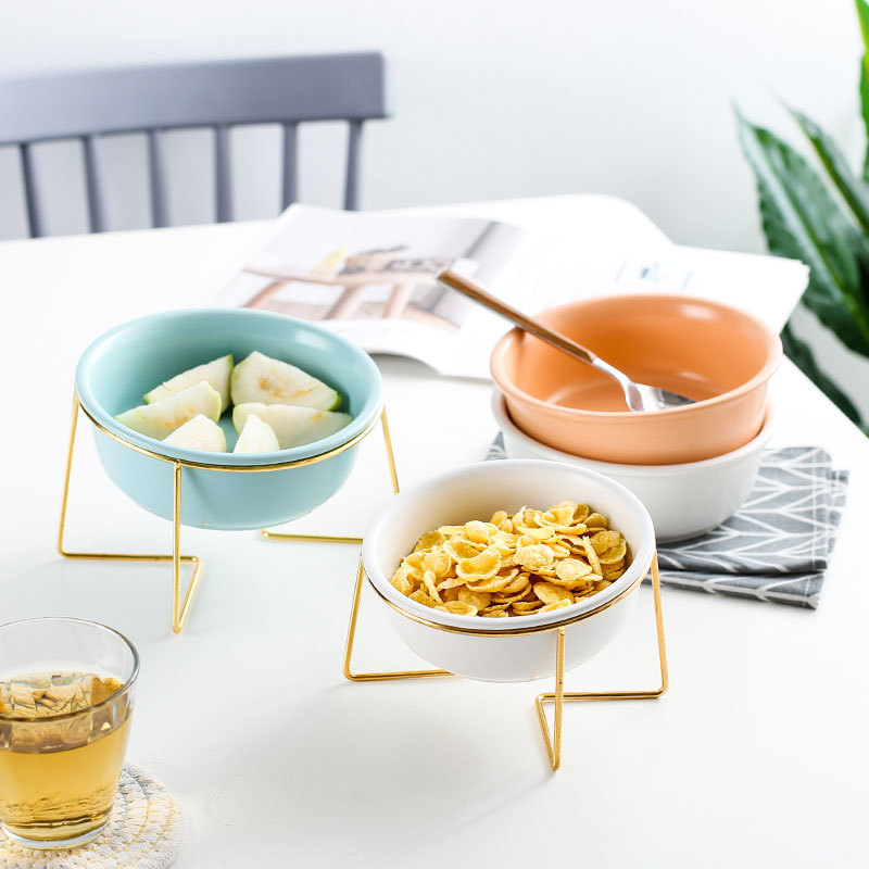 Nordic Creative Household Ceramic Tableware Noodle Bowl Fruit Dessert Salad Bowl Ceramic Cat Food Bowl Pet Bowl Dog Food Bowl