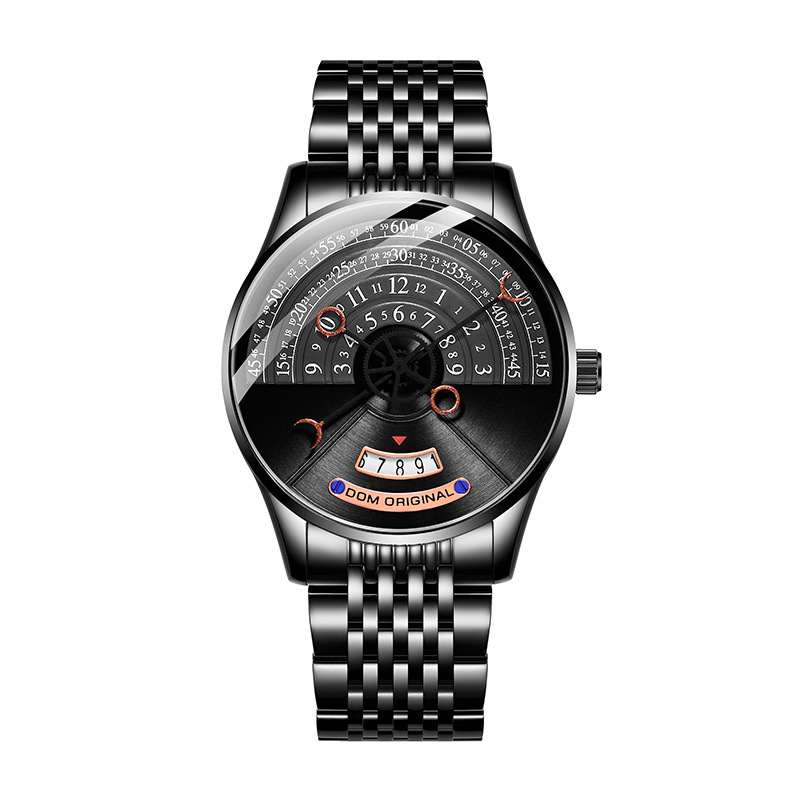 dom外贸手表男个性炫酷运动潮流实心钢带防水男士机械表 一件代发
