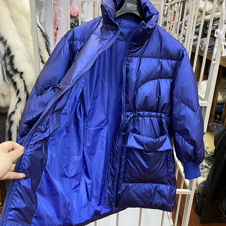 反季特卖羽绒服女中长款2020新款宽松漆皮亮面收腰爆款白鸭绒外套