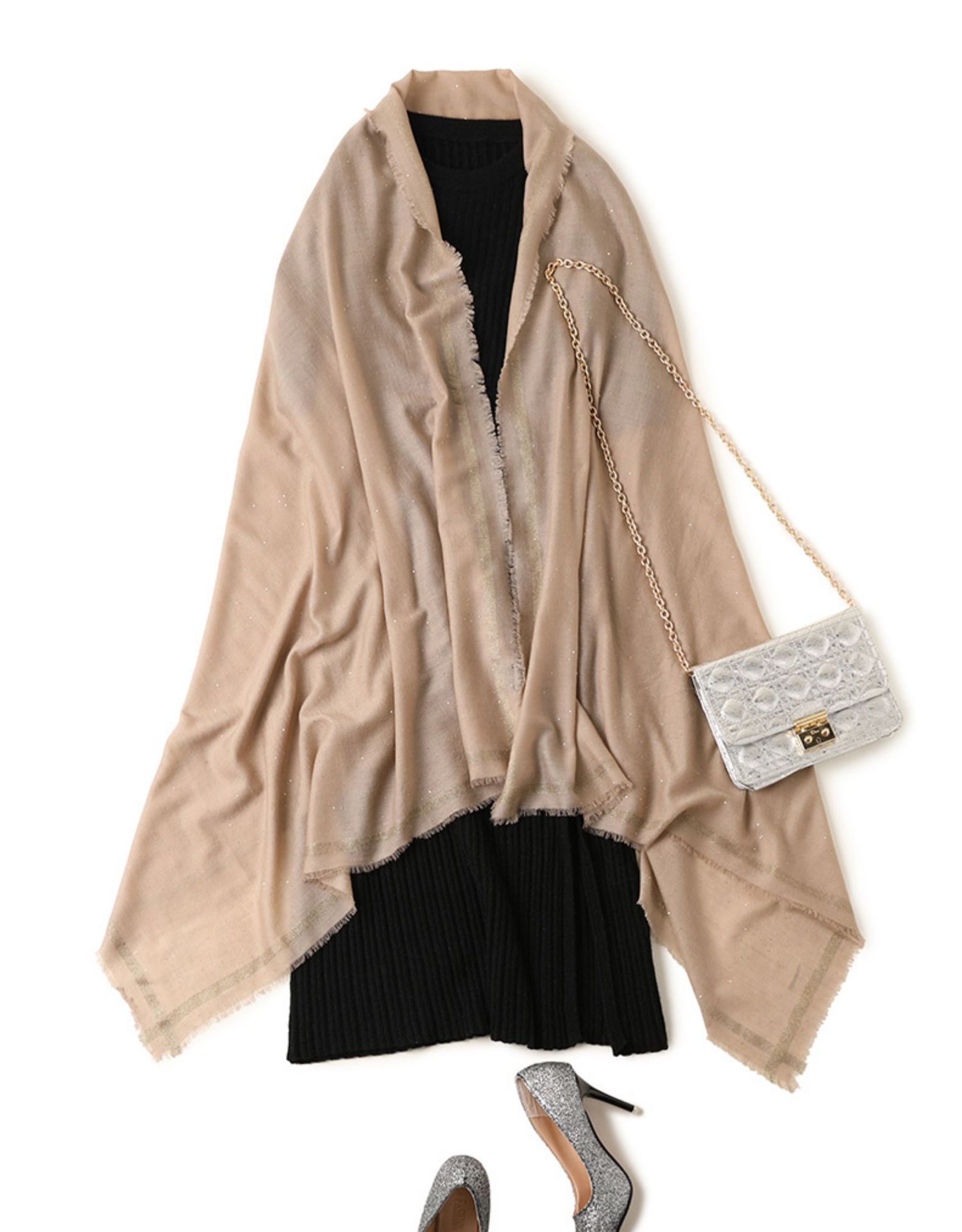 bohoboco纯羊毛围巾女士秋冬季超长百搭春秋薄款保暖羊绒黑色披肩