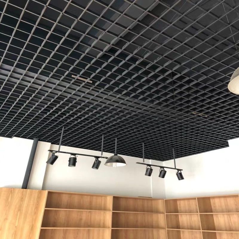 铝合金铝格栅吊顶餐厅酒店装饰定制网格黑色吊顶铝天花木纹铝格栅