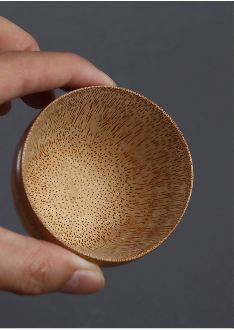 手工竹根雕碳化烟熏茶道品茗杯公道杯 天然无漆小酒杯子