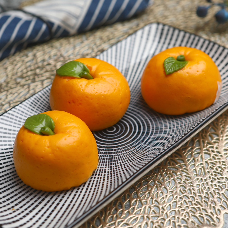 象形桔子包果蔬卡通包香橙红豆馅包子儿童学生早餐纯手工食品营养