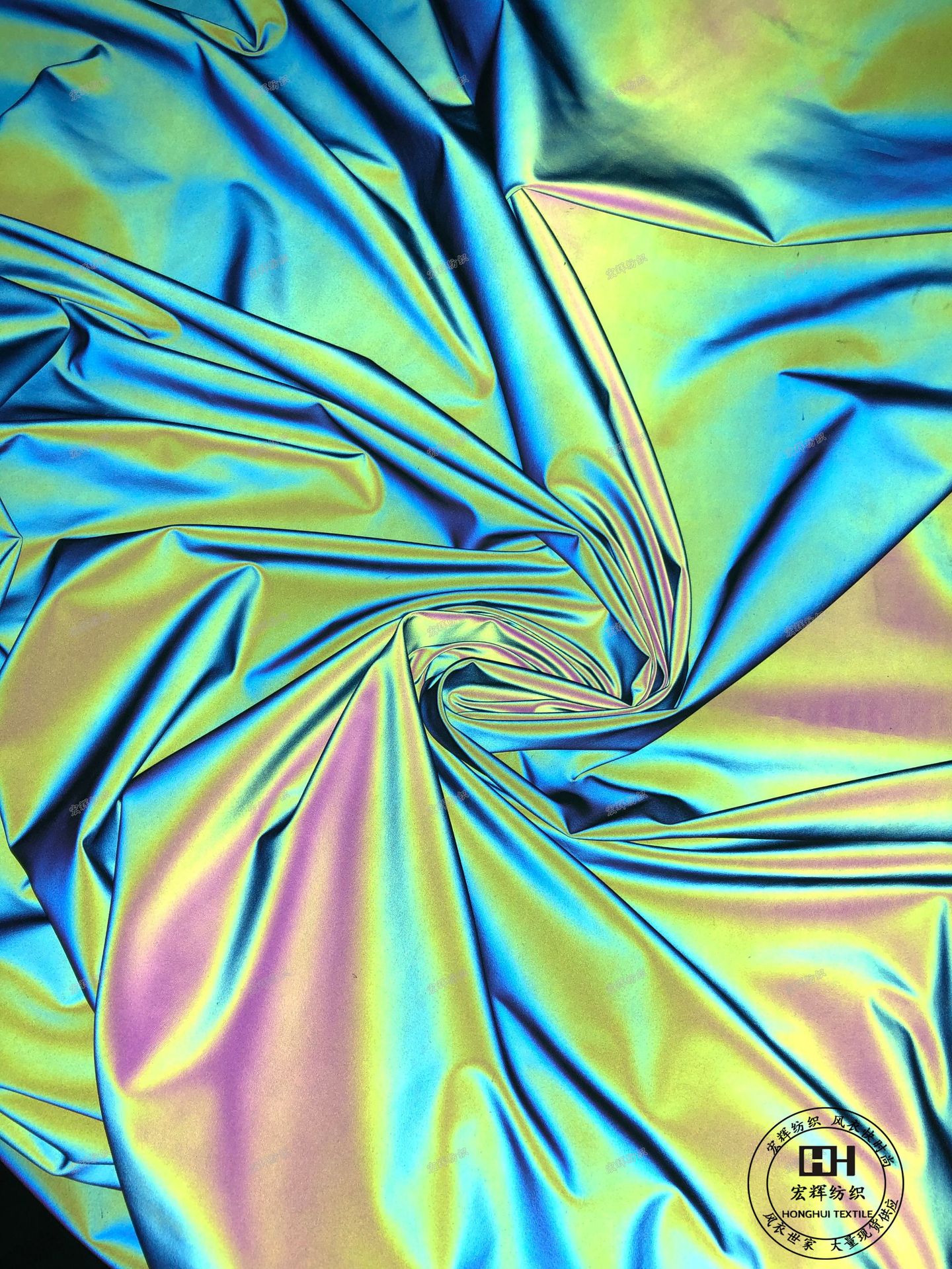 针织炫彩镭射反光布高亮幻彩反光工装短裤装潮牌休闲夹克风衣面料