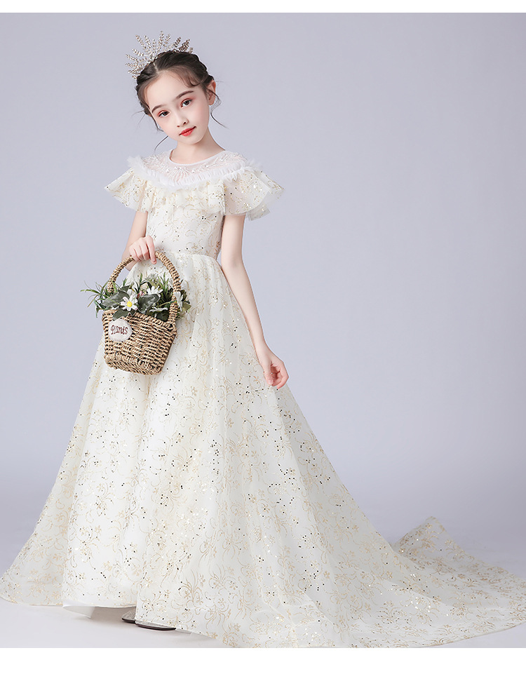 儿童礼服公主裙拖尾女童模特洋气走秀晚礼服大童主持人钢琴演出服