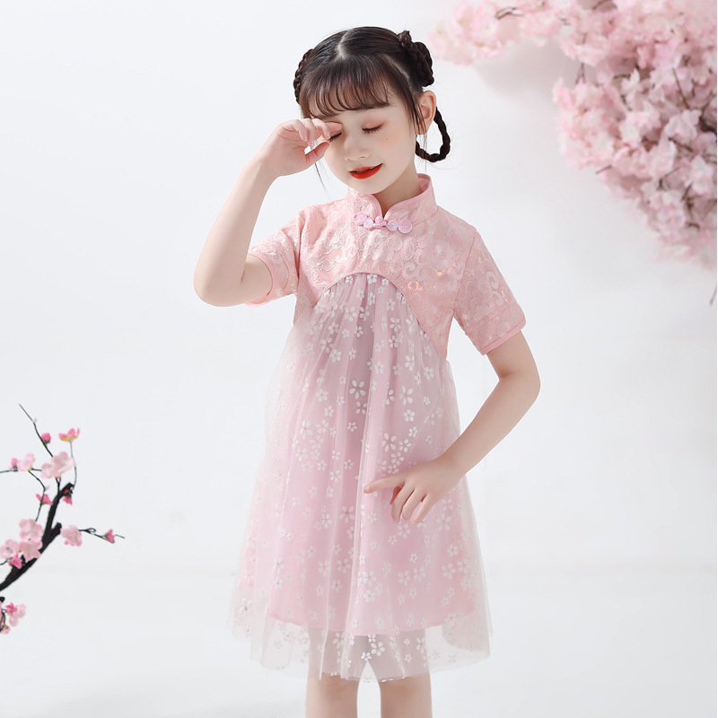 中国风女童旗袍裙春秋改良款 小女孩儿童古筝演出服公主洋气薄款