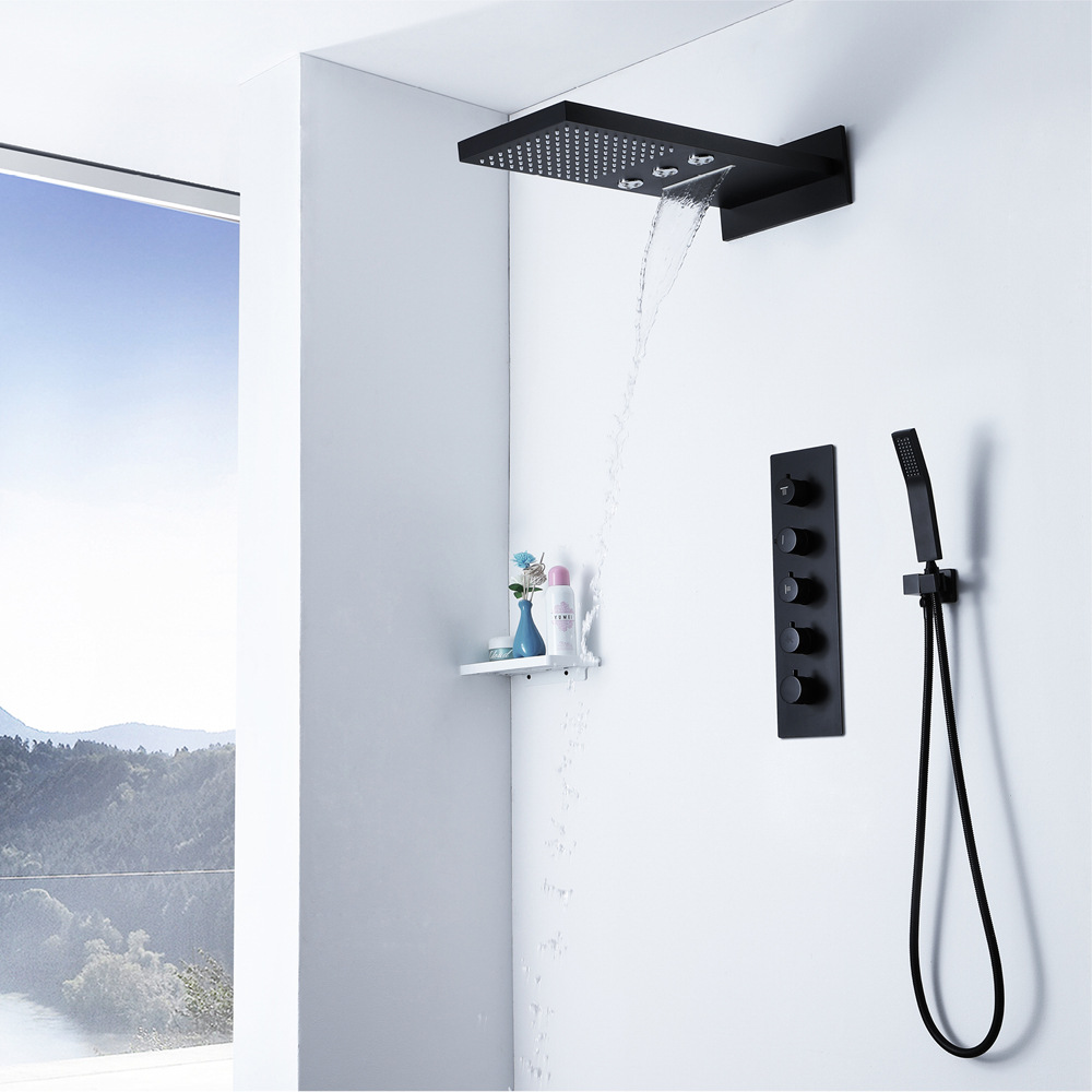 hideep 黑色暗装花洒套装三功能淋浴顶喷恒温控制开关 hi05084a