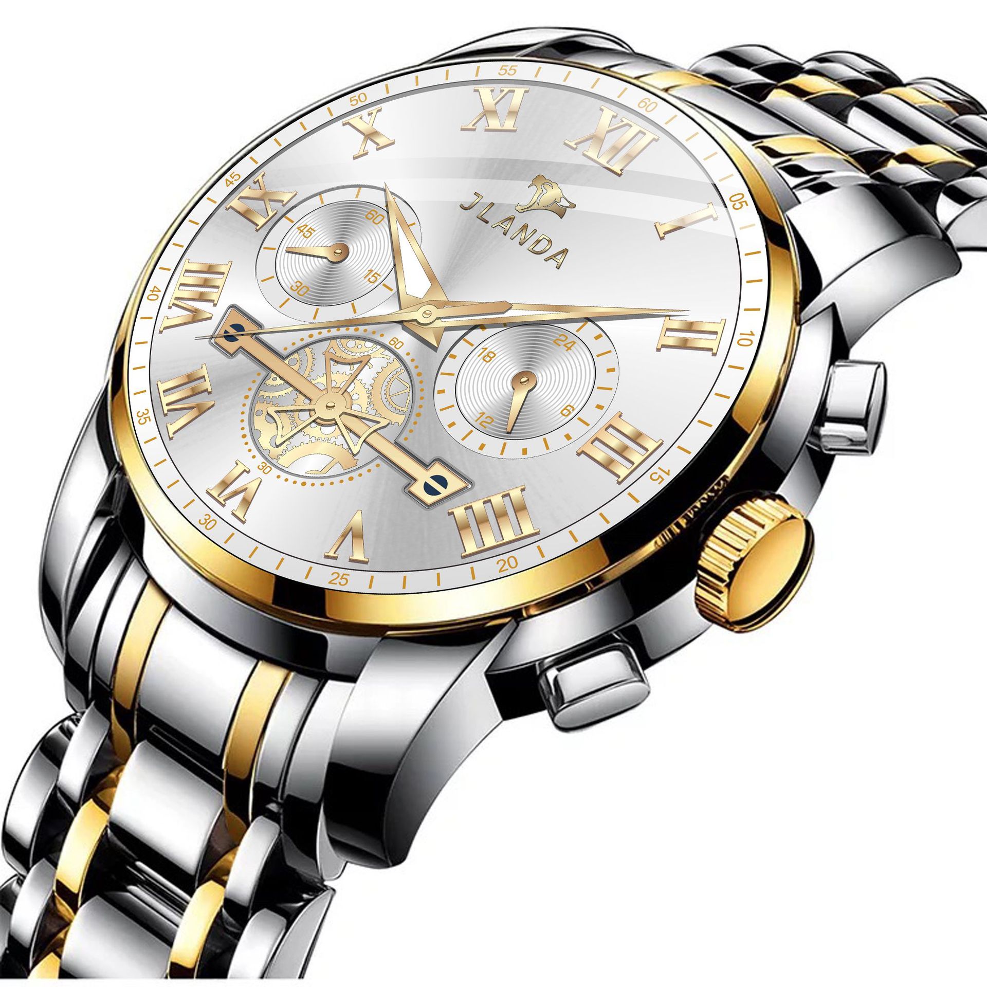手表jlanda金丰达男表双日历钢带手表watch夜光石英表men watch