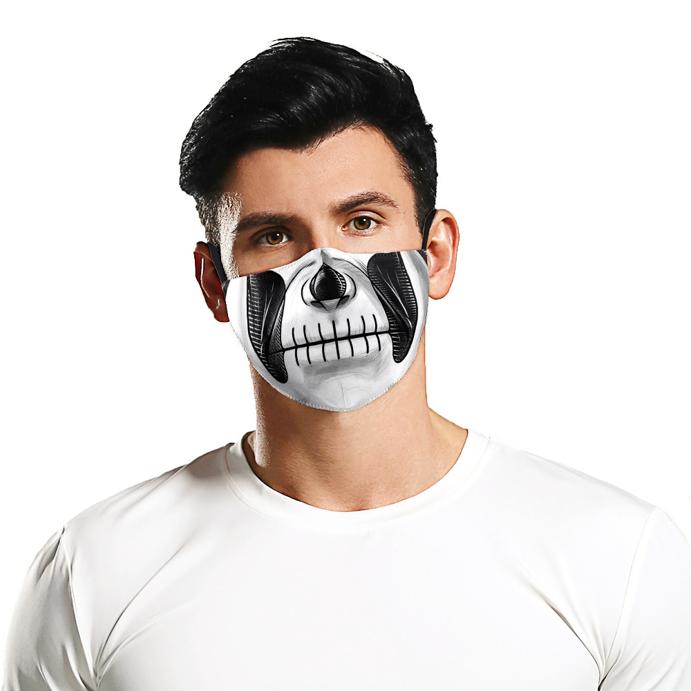 2020新款热卖万圣恐怖数码印花防护可调节成人口罩防尘防雾霾面罩