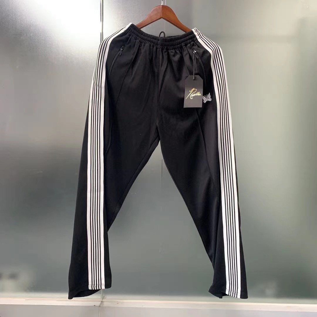 正确版本needles track蝴蝶裤子黑白侧条纹长裤男女运动休闲裤裤