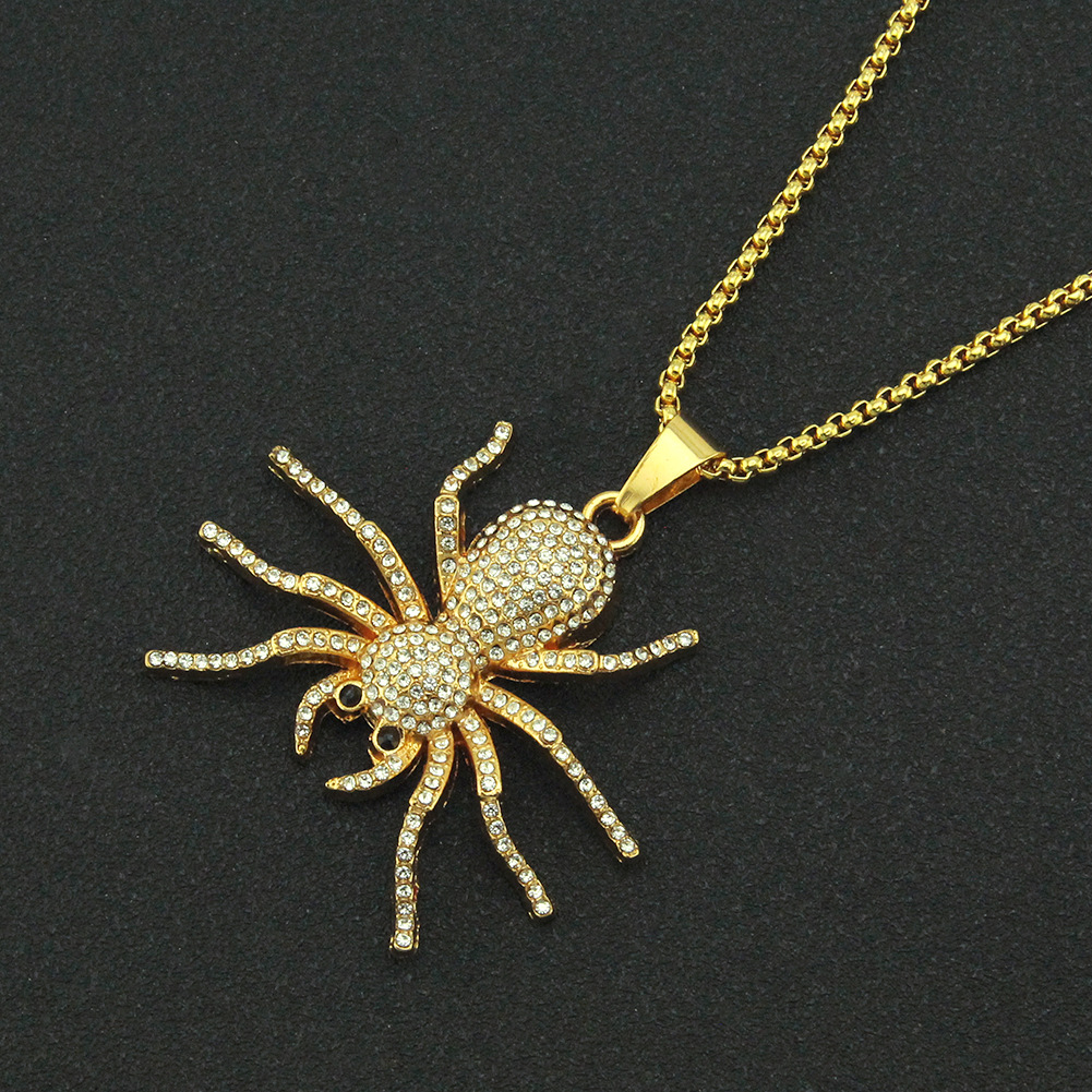 欧美ins网红满钻立体大蜘蛛吊坠项链 百搭男女潮款嘻哈配饰挂件