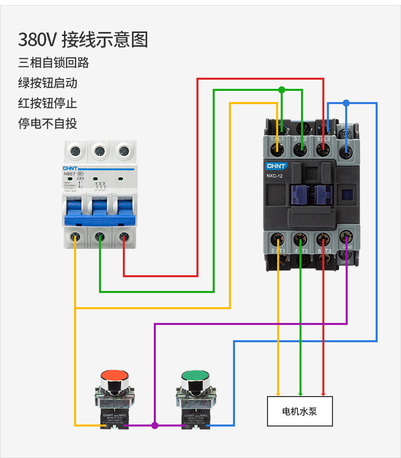 正泰昆仑nxc-65交流接触器一开一闭380v 220v 110v 36v 24v(cjx2)