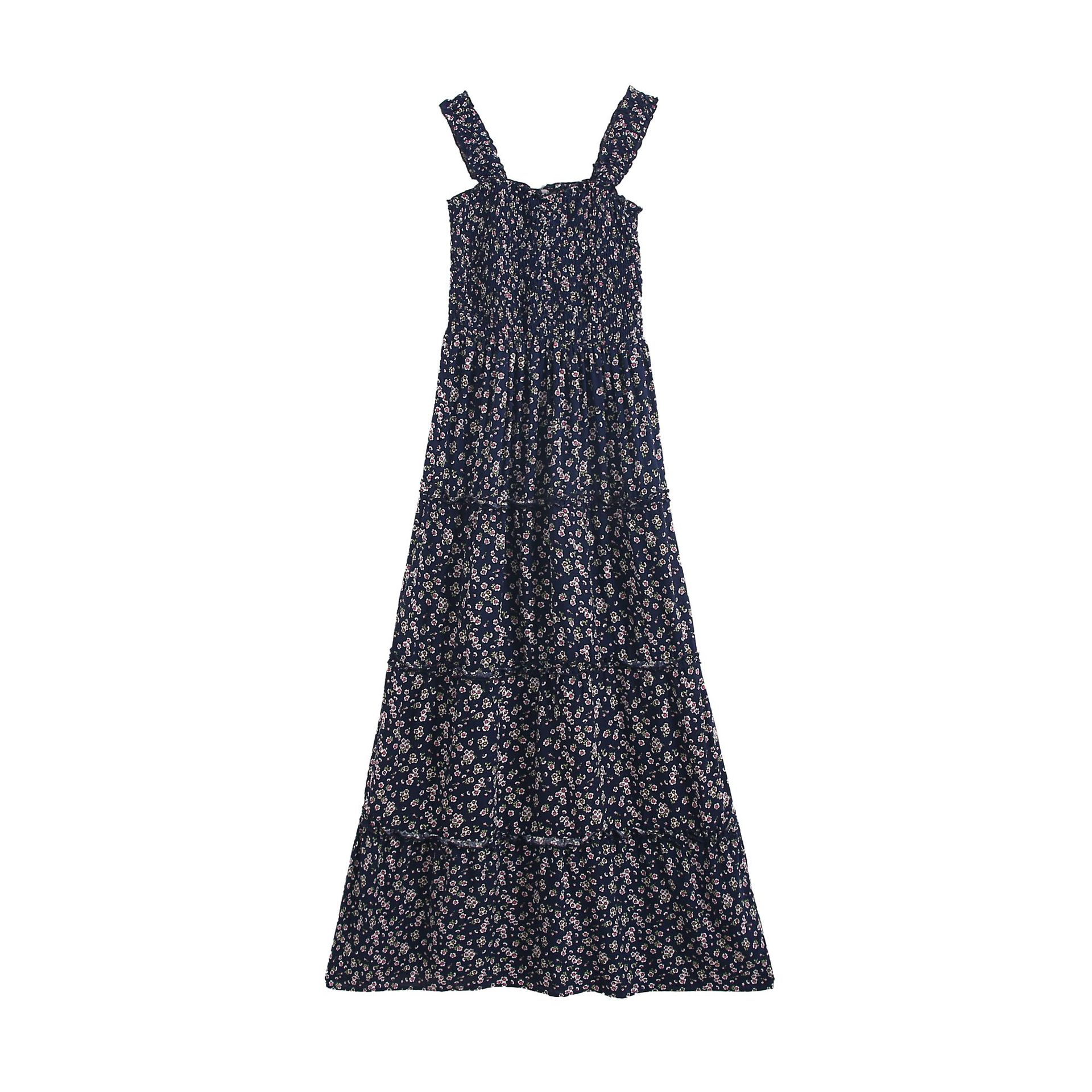 2020欧美风夏女装新款批发深色碎花吊带长款连衣裙