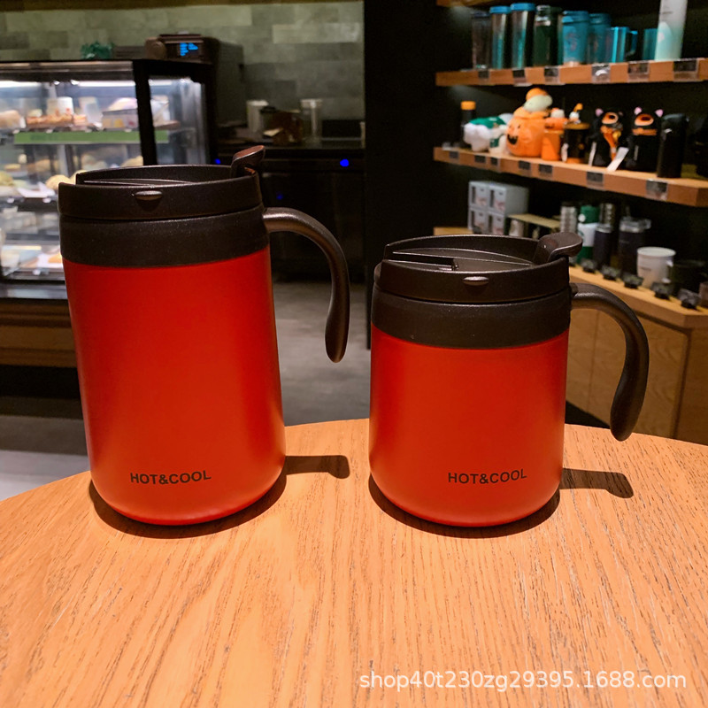 Exclusive for Cross-Border Double-Layerd Stainless Steel Insulation Mug New Fashion Simple Business Office Vacuum Coffee Cup with Handle