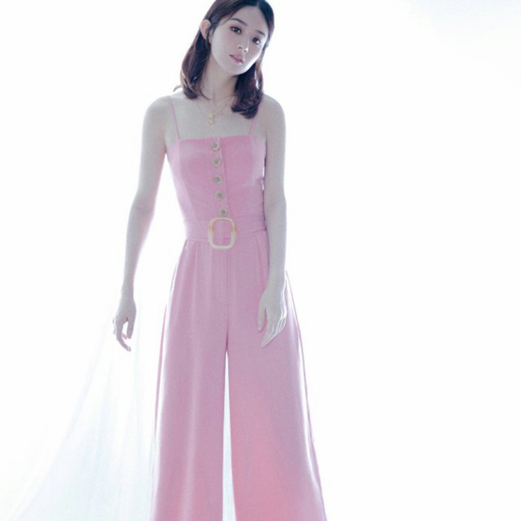 2021夏季新款赵丽颖明星同款一字领露肩吊带收腰韩版连体裤女6132