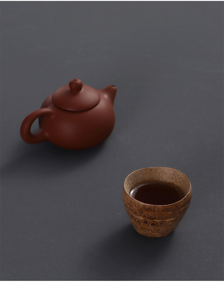 手工竹根雕碳化烟熏茶道品茗杯公道杯 天然无漆小酒杯子