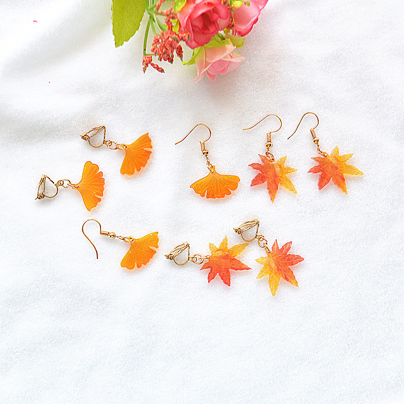 japanese and korean zephyr series earrings sweet personality girl ins small and fresh autumn style ginkgo maple leaf ear clip eardrops