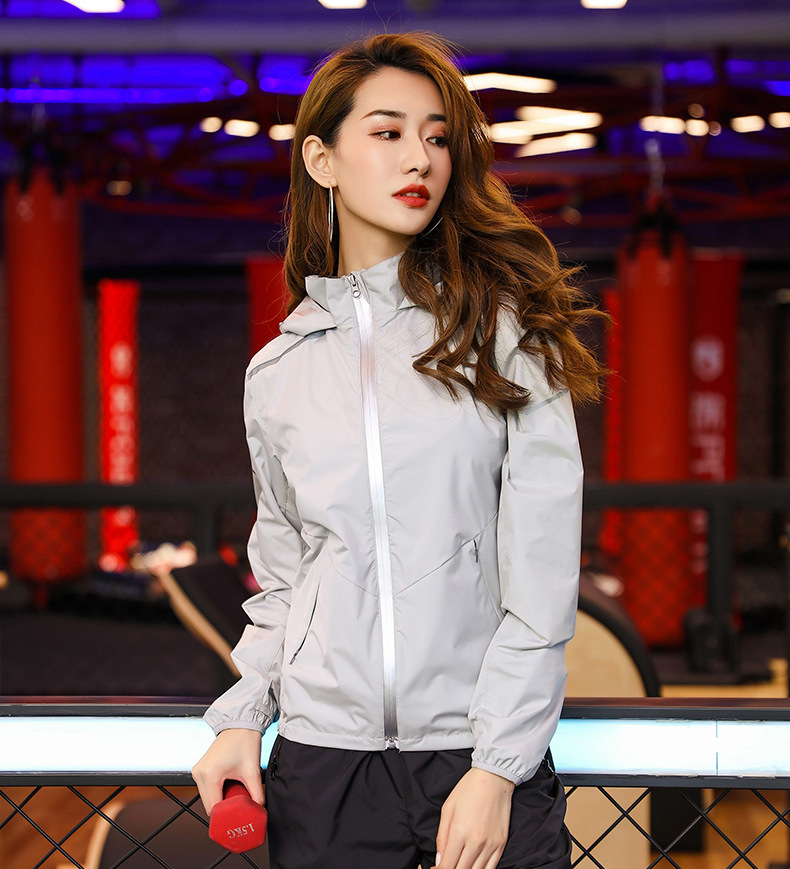 带内网暴汗服女爆汗服女出汗服全拉链衫上衣连帽发热排健身房运动