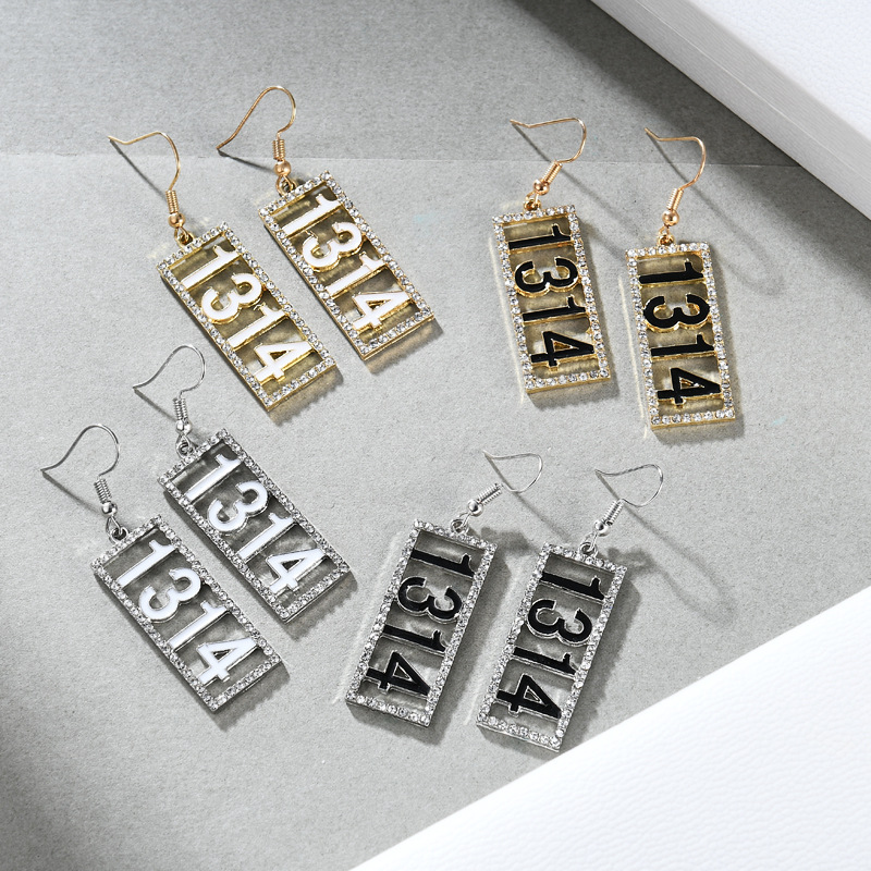 a8113岑迷新款耳饰时尚合金数字1314耳坠滴油个性潮人气质耳环女