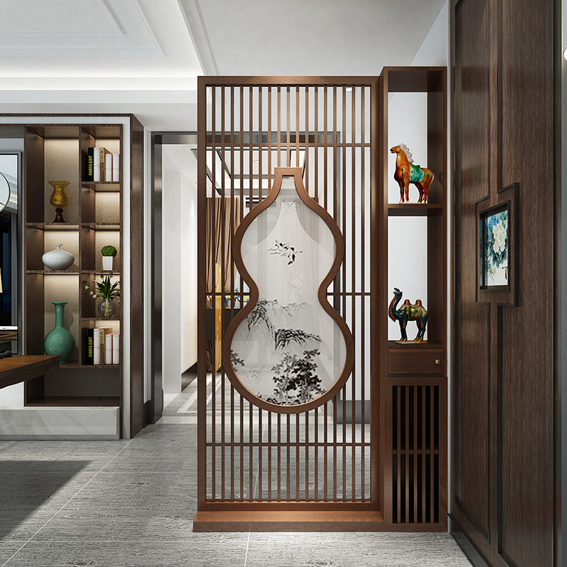 屏风隔断置物架装饰客厅书房入户玄关新中式禅意葫芦座屏隔断架