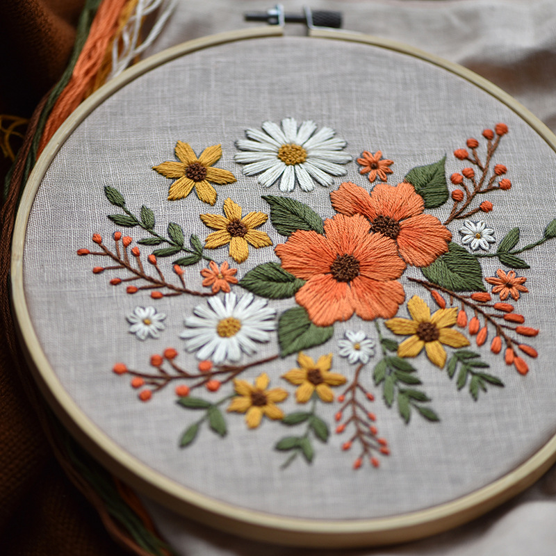 秋色手工diy布艺新手入门自制欧式刺绣材料包小清新花草绣花套件