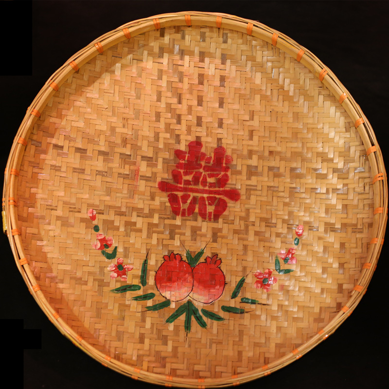 婚庆用品大全潮汕纯手工竹胡出花园嫁娶结婚竹箶竹编簸箕家用圆形