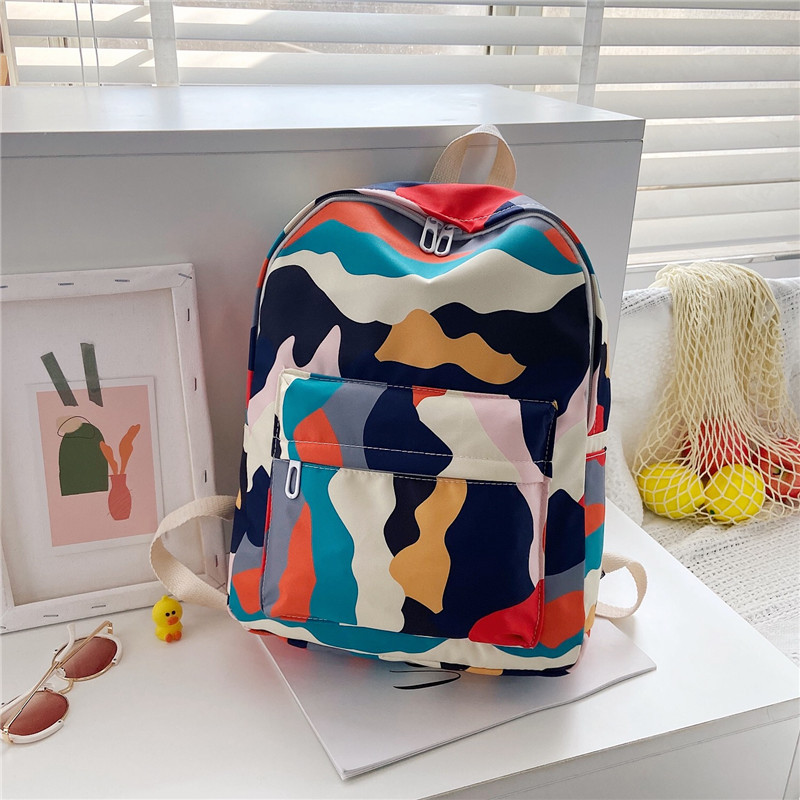 Blue Cool 2020 New Student Schoolbag Junior High School Student Large Capacity Backpack Korean Style Printed Girls Backpack Campus