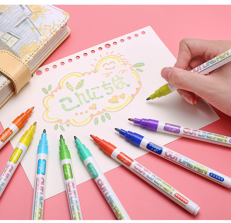 广纳160金边特色双线轮廓笔梦幻彩色标记笔学生用diy笔手抄报笔