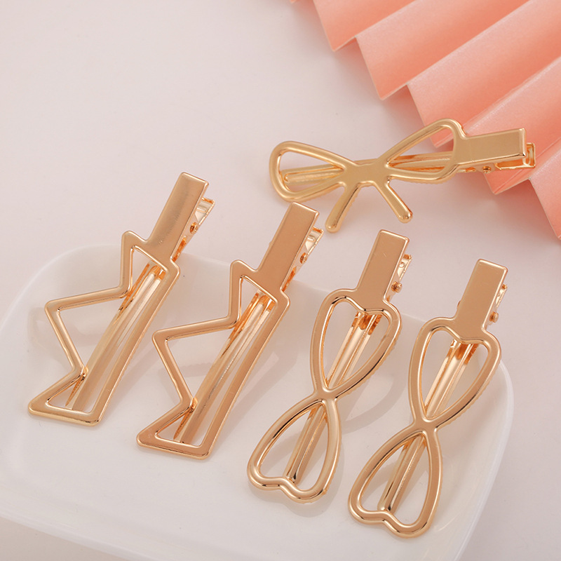 韩国ins网红发卡金属镂空鸭嘴夹刘海夹子边夹珍珠发夹diy发饰