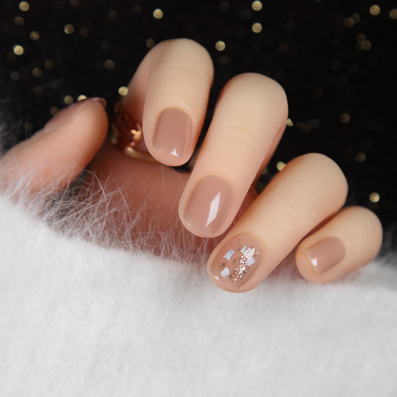 穿戴美甲女裸色贝壳金箔软甲片成品短款网红款显白日系假指甲贴片