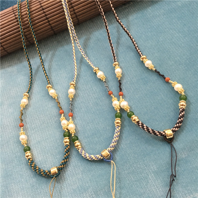 原创手工编织四股绳珍珠项链绳高货吊坠挂绳翡翠蜜蜡松石黄金配绳