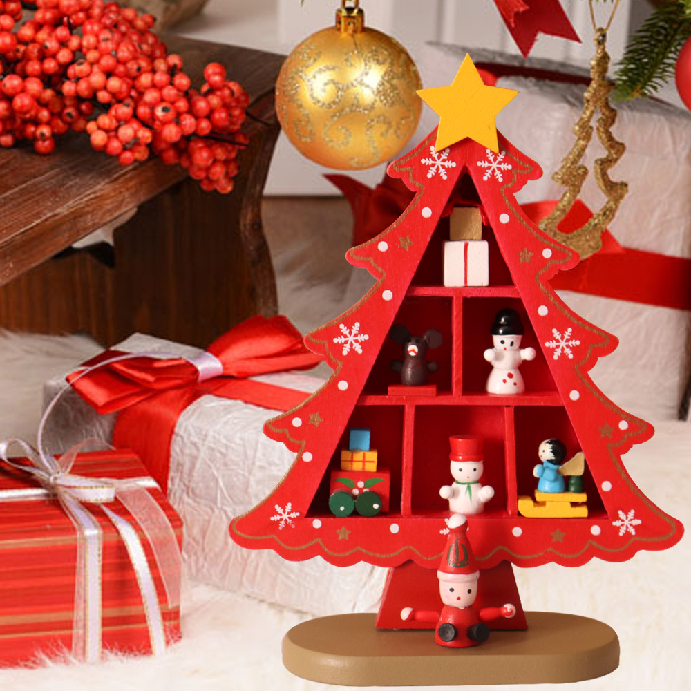 圣诞节装饰桌面摆件木质立体圣诞树桌面摆件圣诞树商场橱窗装饰品