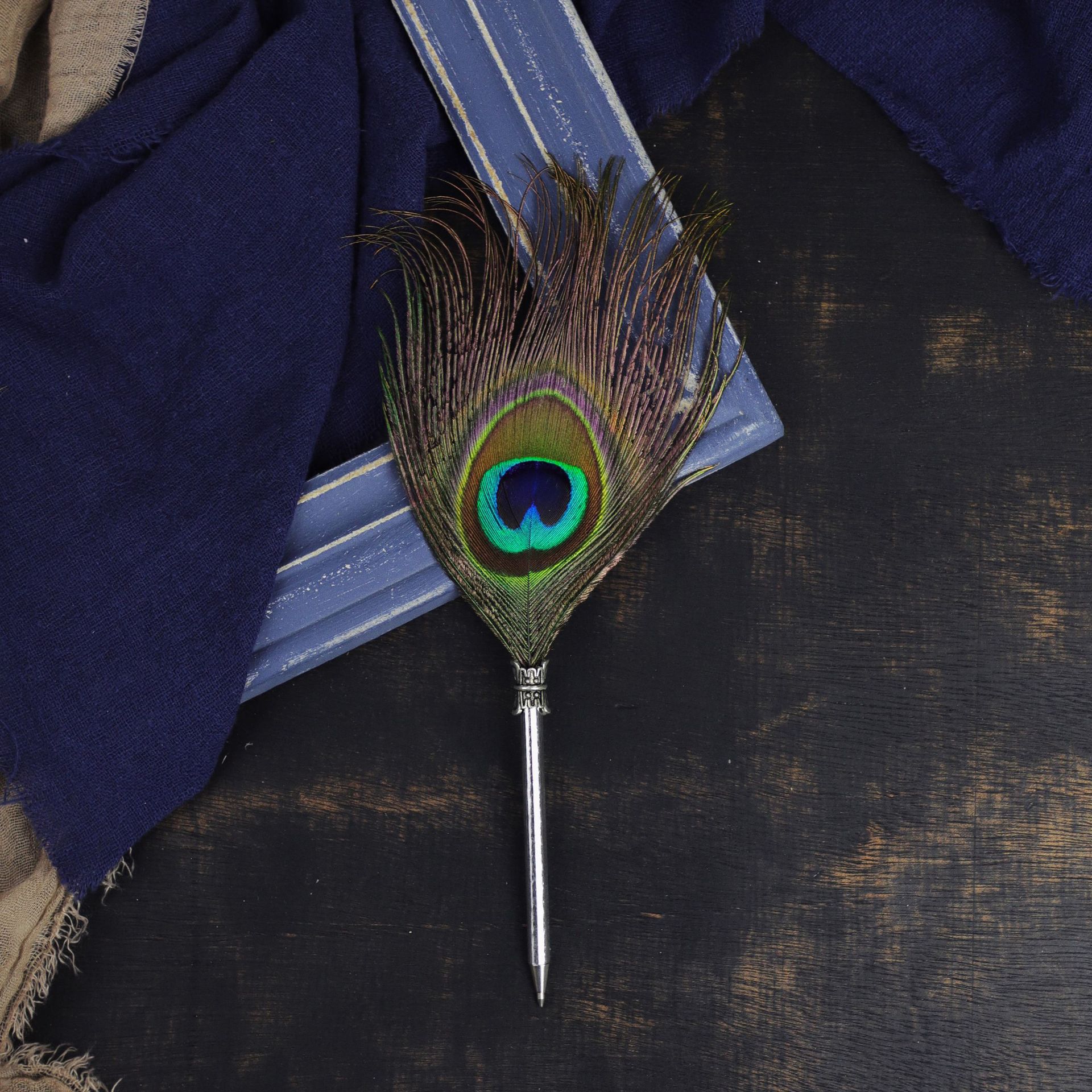 刘世企业孔雀羽毛笔蘸水笔羽毛笔孔雀翎金属杆圆珠笔卡装多款选