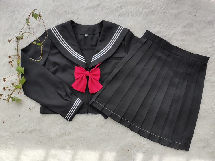 日系学生黑三本秋冬长袖水手服暗黑基础款jk制服女