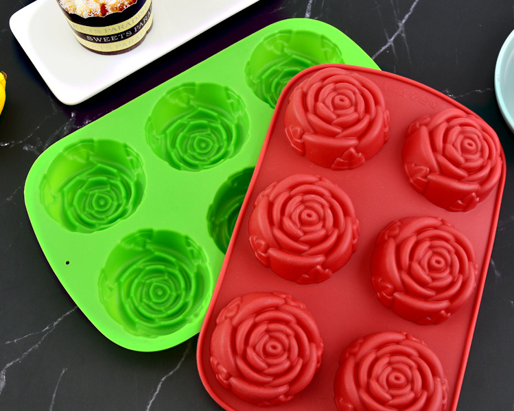 6连玫瑰花硅胶模具 3d立体翻糖模具玫瑰花冰格 创意冰皮月饼模具