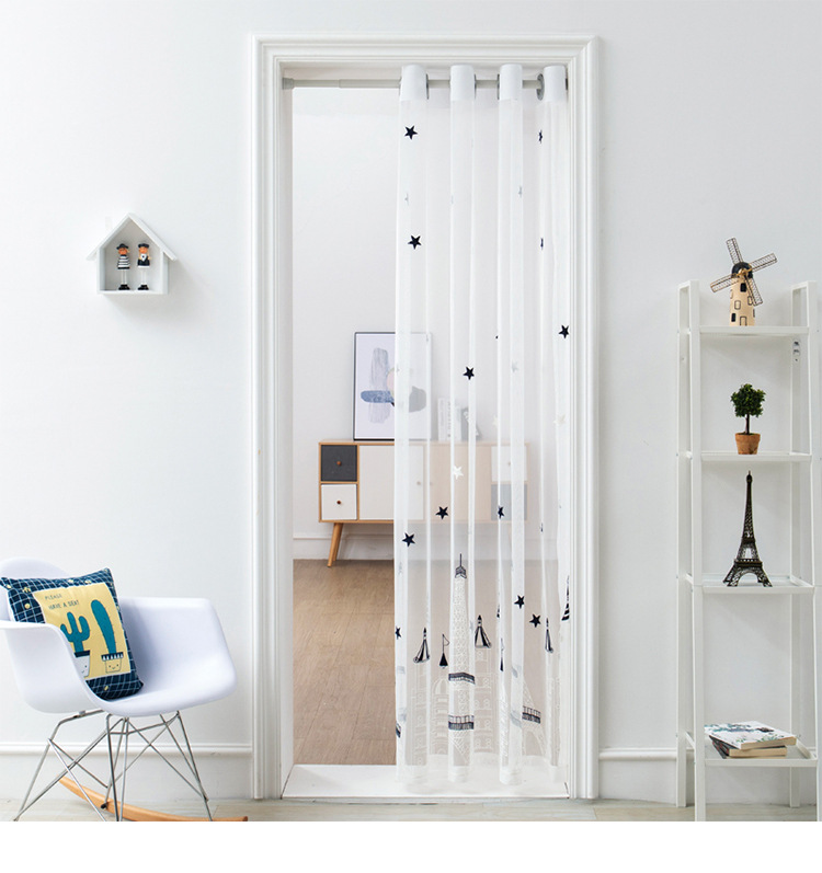 免打孔门帘夏季防蚊虫家用布艺客厅卧室隔断帘纱帘窗纱白纱飘窗帘