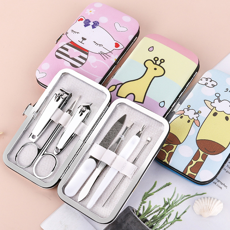creative trending cartoon 7-piece set nail clippers manufacturers portable manicure manicure implement household nail scissor set