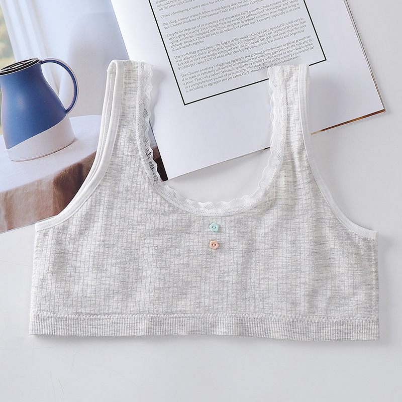 日系少女小学生发育期内衣女 儿童吊带蕾丝边无缝运动抹胸内衣