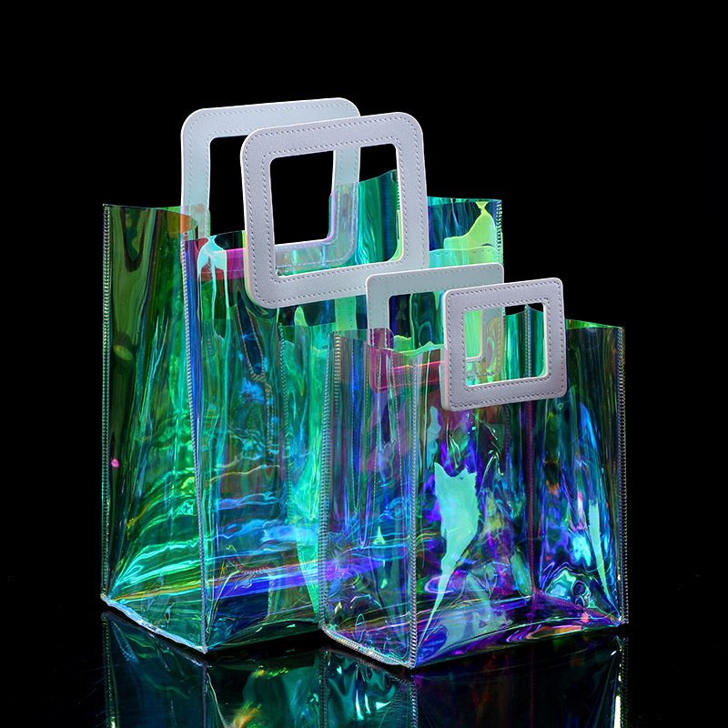 镭射pvc手提袋定制伴手礼 网红塑料包包活动礼品化妆品购物包装袋