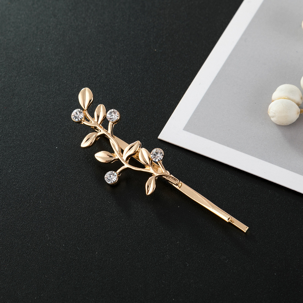 厂家批发2020新款小花树枝水钻一字夹 气质典雅高贵女式合金发夹