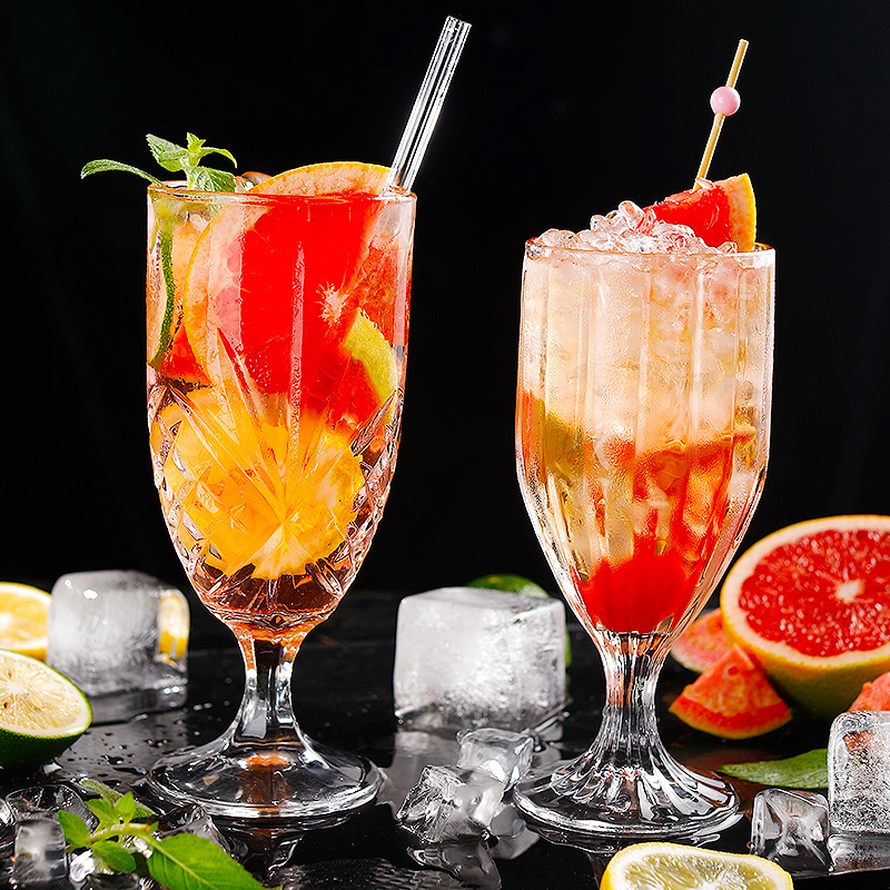 欧式饮品杯网红玻璃杯子ins浮雕杯刻花杯西餐厅饮料杯北欧复古风