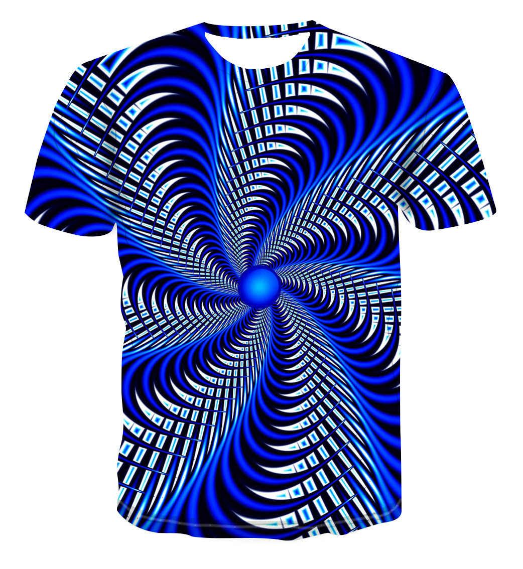 【优质网眼布】3d数码印花 三维立体几何图形男式短袖t恤厂家直销
