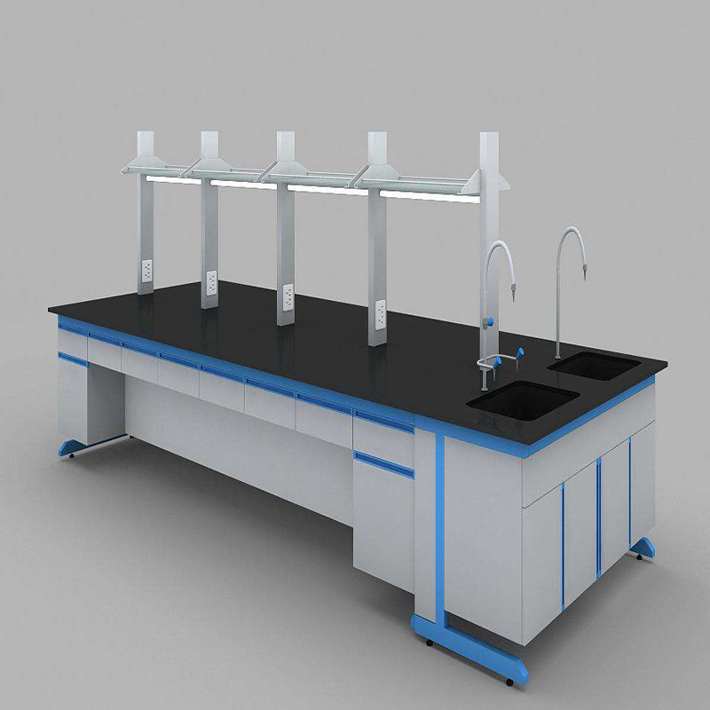学校实验台工作台带试剂架水槽台西安厂家实验室家具全钢试验边台