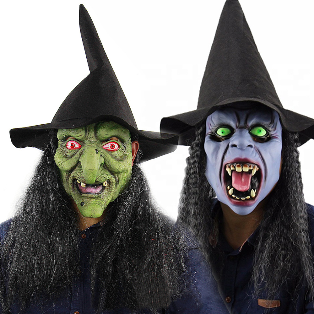 万圣节暗夜獠牙恐怖女巫面具红眼巫婆老奶奶乳胶巫师老婆婆面具