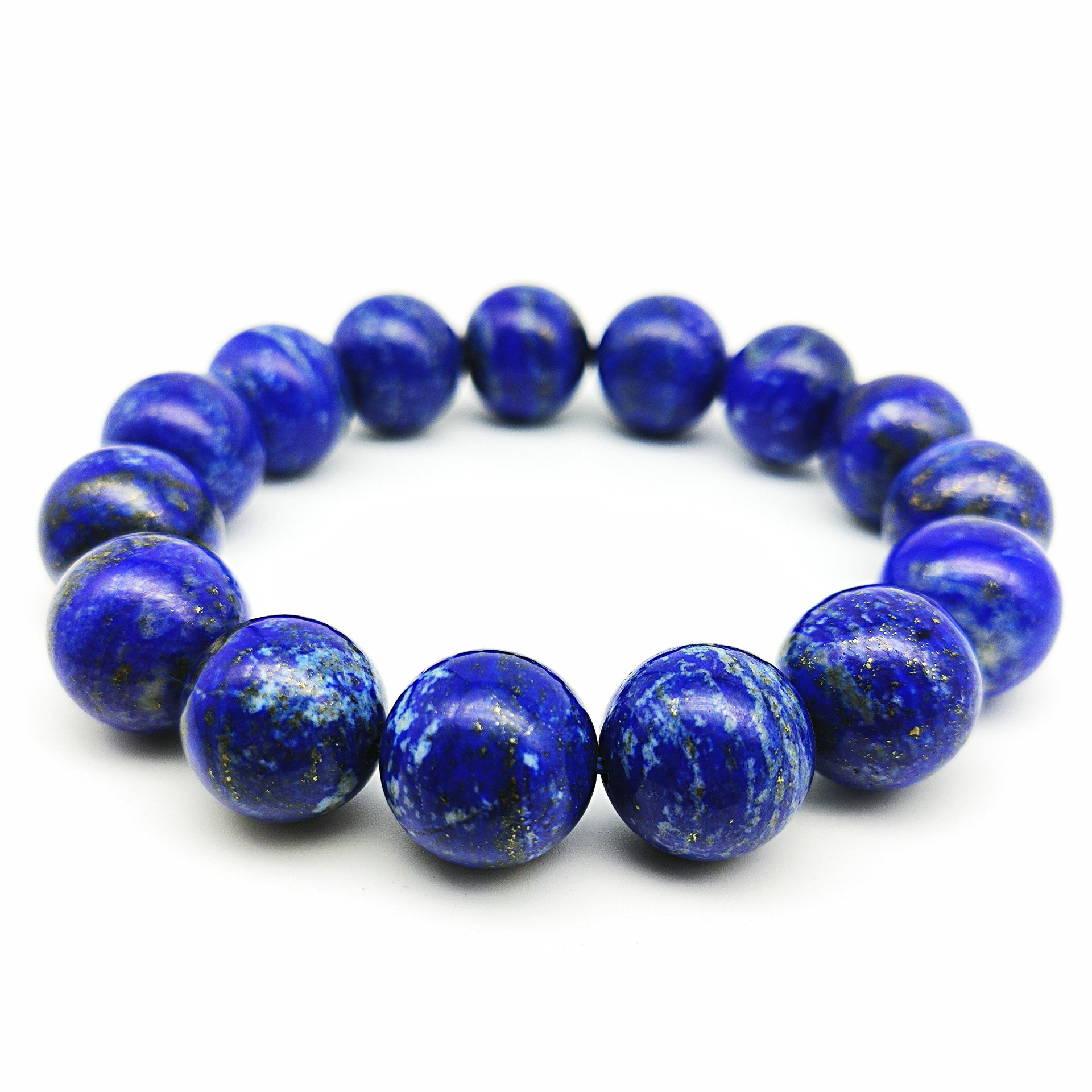 天然青金石手链水晶手串蓝色原石打磨圆珠单圈饰品礼物