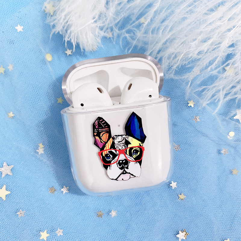 彩色小狗苹果无线蓝牙耳机保护壳适用于airpods2透明pc硬壳定制