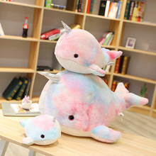 少女心仿真可爱海洋动物卡通彩色独角鲸鱼毛绒公仔抱枕布娃娃