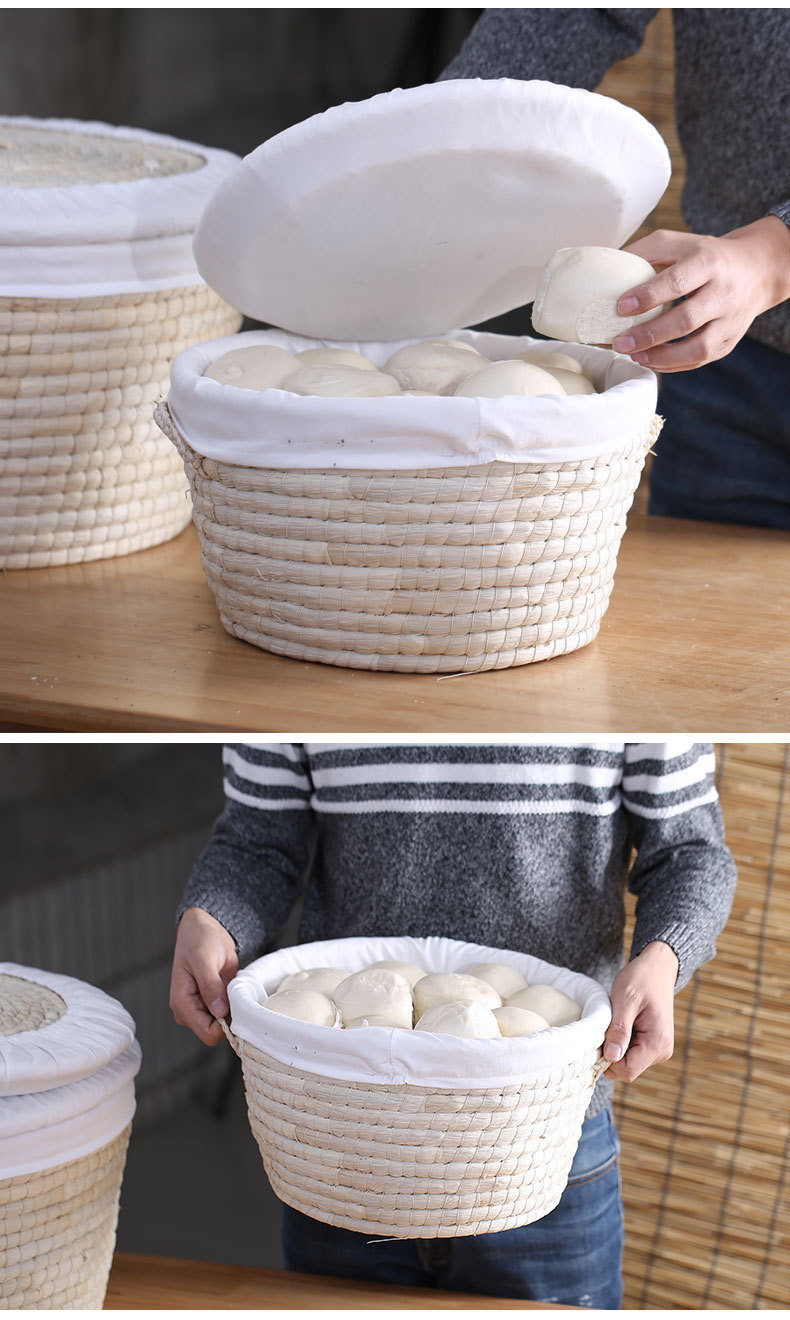 草编馒头筐带盖保温馍筐包子大饼筐子多功能收纳筐家用食品箱