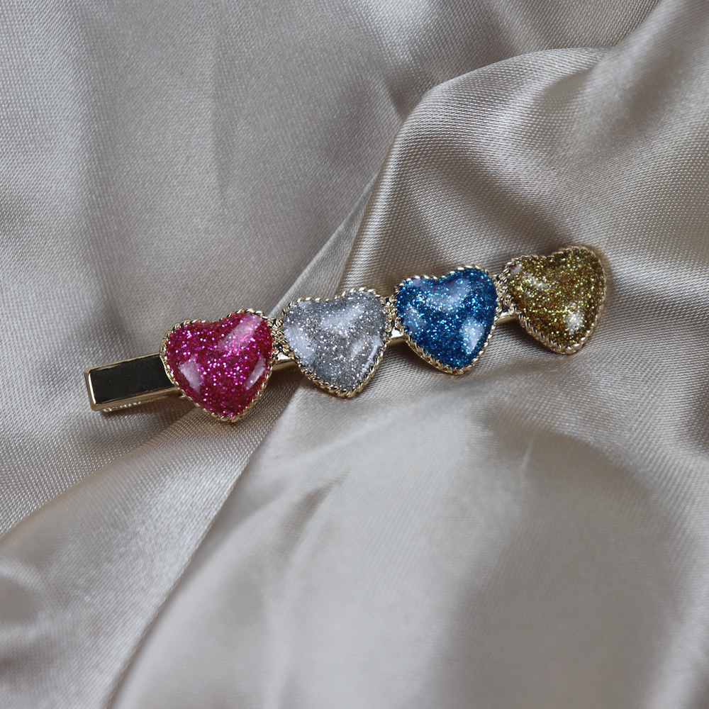 原创新款复古发饰珐琅滴釉心形桃心发夹边夹厂家直销